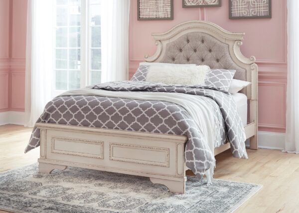 Elegant Upholstered Queen Bed Frame with Tufted Headboard – Beige